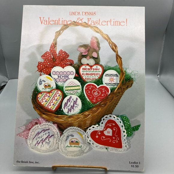 Vintage Cross Stitch Patterns, Valentine and Eastertime by Linda Dennis, Leaflet - Picture 1 of 2